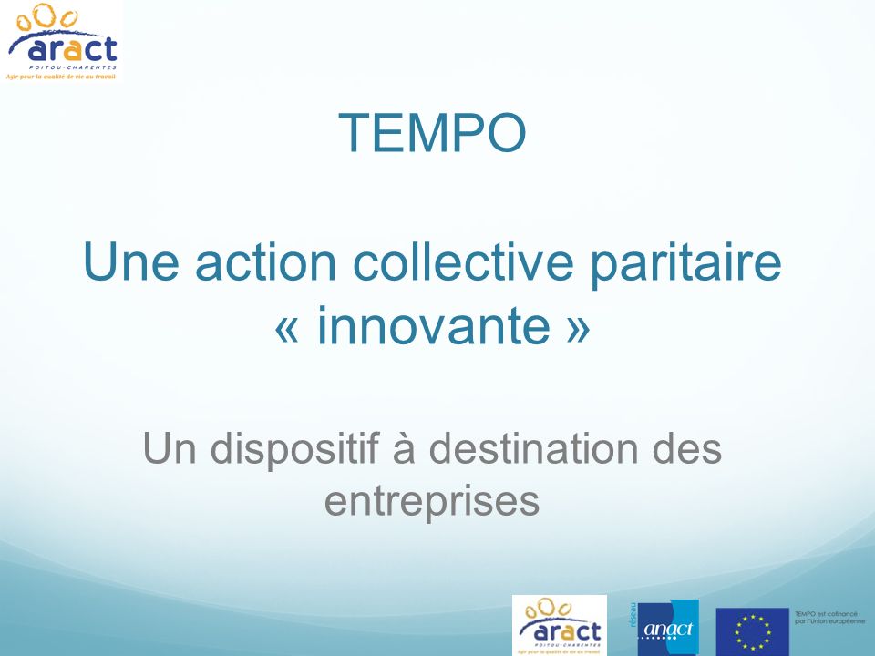 TEMPO Une action collective paritaire « innovante » Un dispositif à destination des entreprises