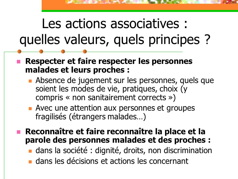 Les actions associatives : quelles valeurs, quels principes .