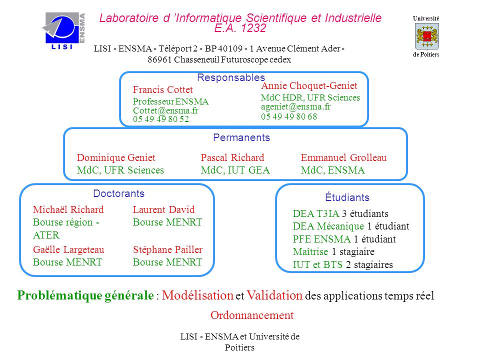Université de Poitiers Laboratoire d Informatique Scientifique et Industrielle E.A.