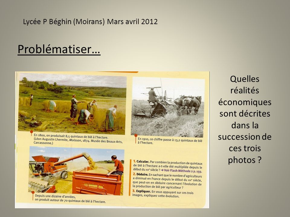 Problématiser… Lycée P Béghin (Moirans) Mars avril 2012 Quelles réalités économiques sont décrites dans la succession de ces trois photos