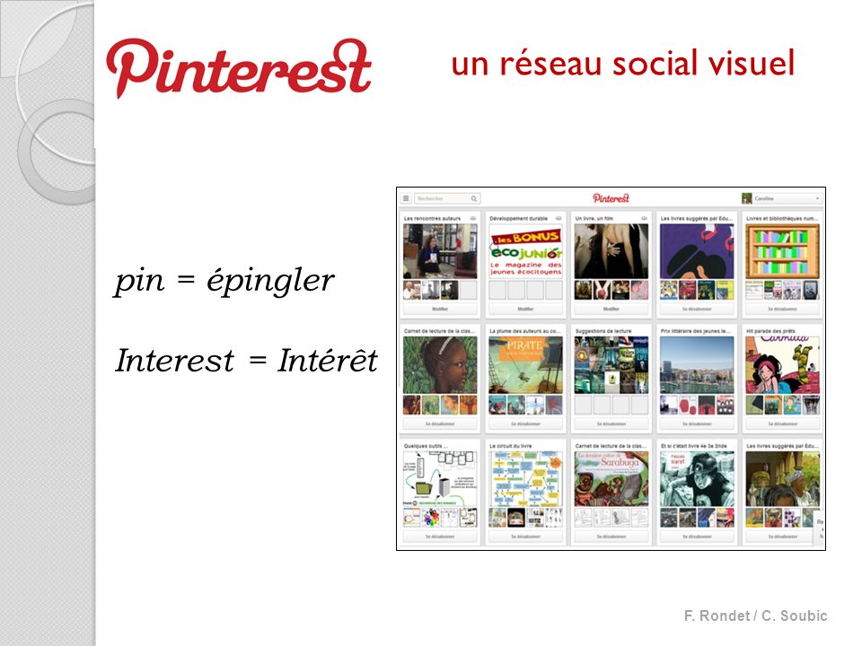 pin = épingler Interest = Intérêt un réseau social visuel F. Rondet / C. Soubic