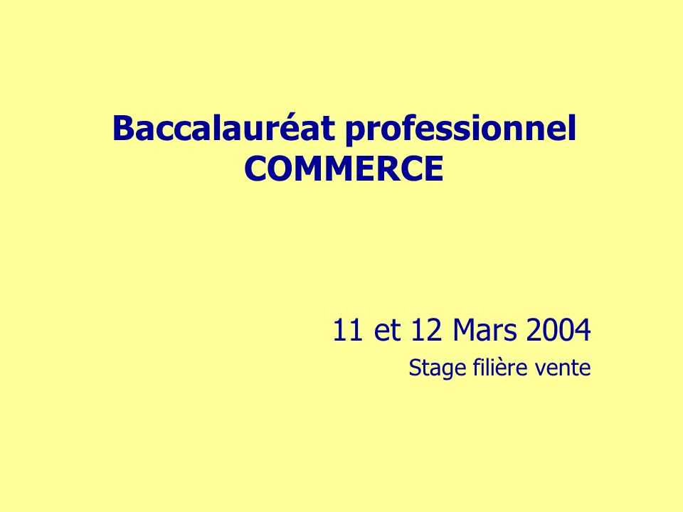Baccalauréat professionnel COMMERCE 11 et 12 Mars 2004 Stage filière vente