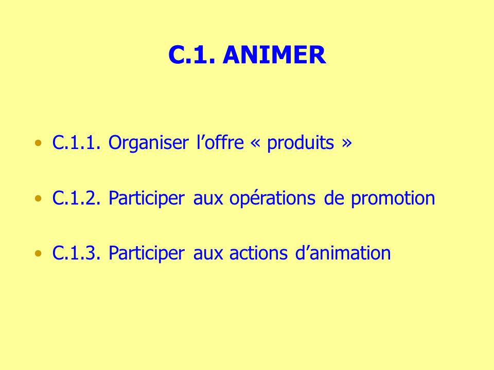 C.1. ANIMER C.1.1. Organiser loffre « produits » C.1.2.
