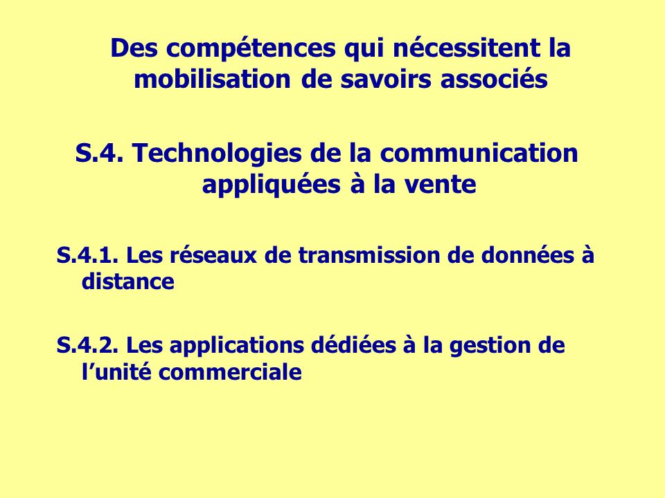 S.4. Technologies de la communication appliquées à la vente S.4.1.