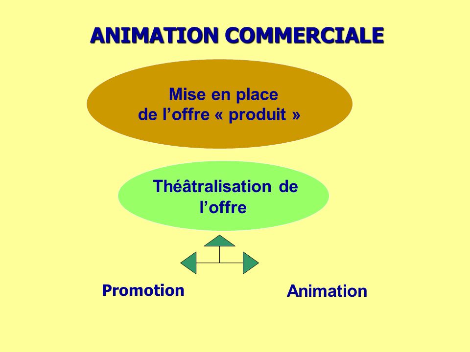 ANIMATION COMMERCIALE Mise en place de loffre « produit » Théâtralisation de loffre Promotion Animation