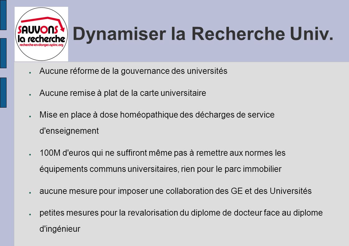 Dynamiser la Recherche Univ.