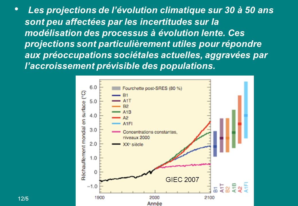 Les projections de lévolution climatique sur 30 à 50 ans sont peu affectées par les incertitudes sur la modélisation des processus à évolution lente.