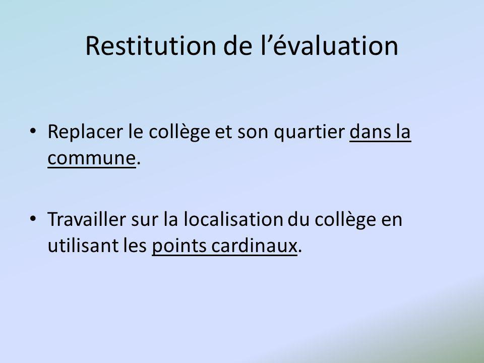 Restitution de lévaluation Replacer le collège et son quartier dans la commune.