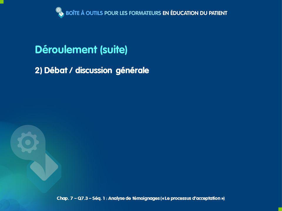 2) Débat / discussion générale Déroulement (suite) Chap.