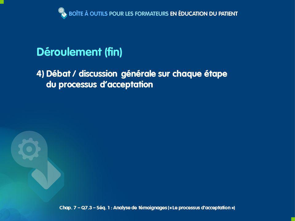4) Débat / discussion générale sur chaque étape du processus dacceptation Déroulement (fin) Chap.