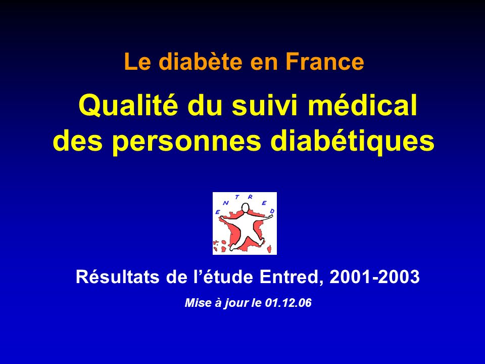 Résultats de létude Entred, Mise à jour le Le diabète en France Qualité du suivi médical des personnes diabétiques