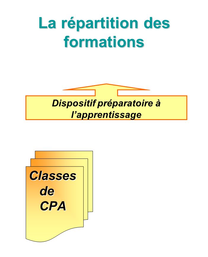 La répartition des formations Classes de CPA Dispositif préparatoire à lapprentissage