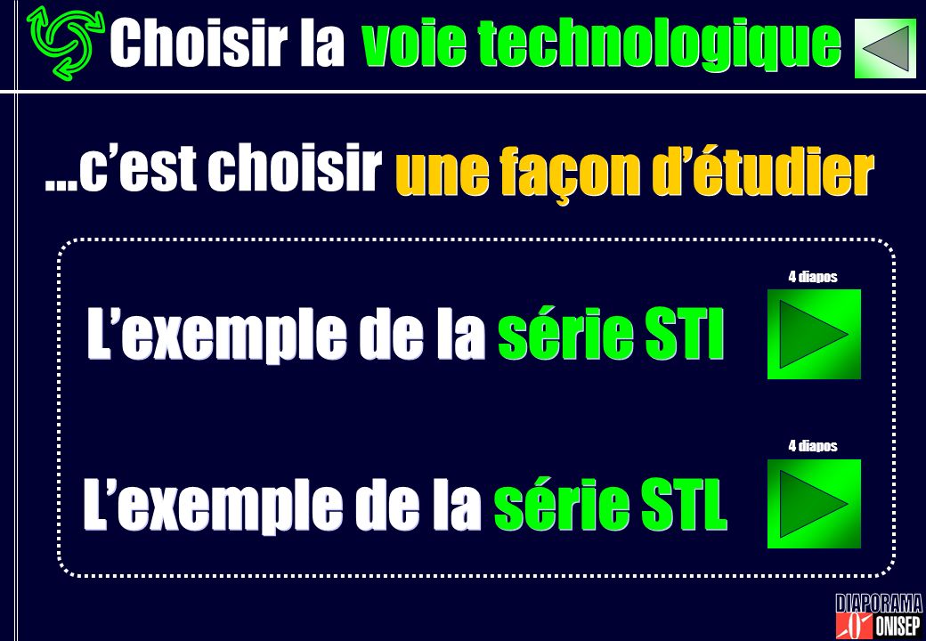 Choisir la …cest choisir une façon détudier voie technologique Lexemple de la série STI Lexemple de la série STL 4 diapos