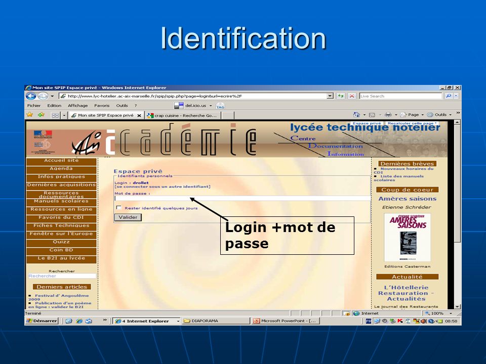Identification Login +mot de passe
