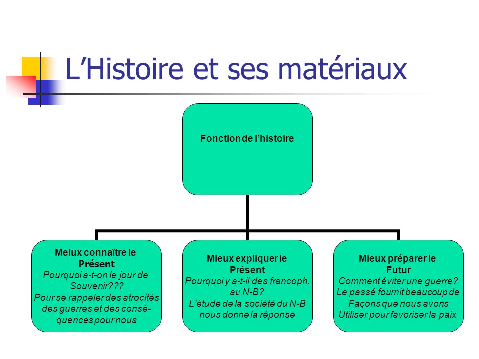 LHistoire et ses matériaux Fonction de lhistoire Meiux connaître le Présent Pourquoi a-t-on le jour de Souvenir .