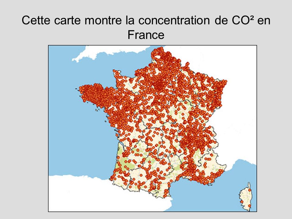 Cette carte montre la concentration de CO² en France