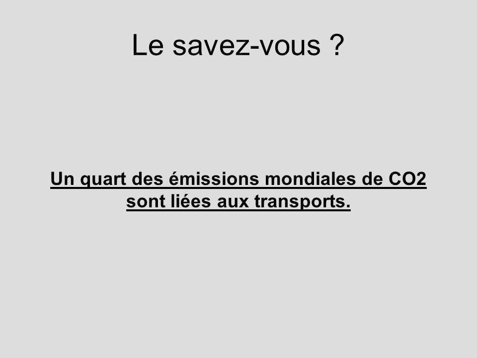 Le savez-vous Un quart des émissions mondiales de CO2 sont liées aux transports.
