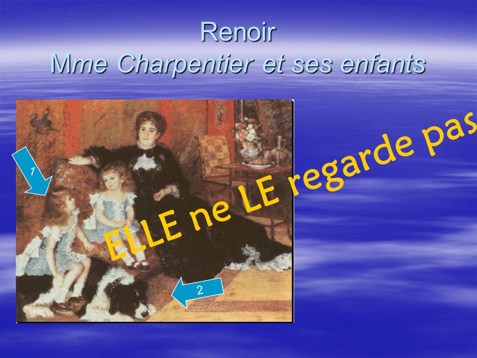 Renoir Mme Charpentier et ses enfants 2 ELLE ne LE regarde pas. 1