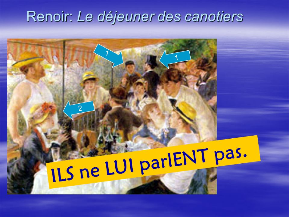 Renoir: Le déjeuner des canotiers 1 ILS ne LUI parlENT pas. 2 1
