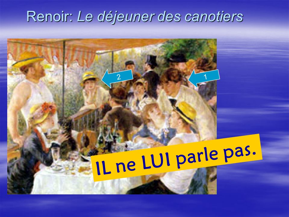 Renoir: Le déjeuner des canotiers 1 IL ne LUI parle pas. 2