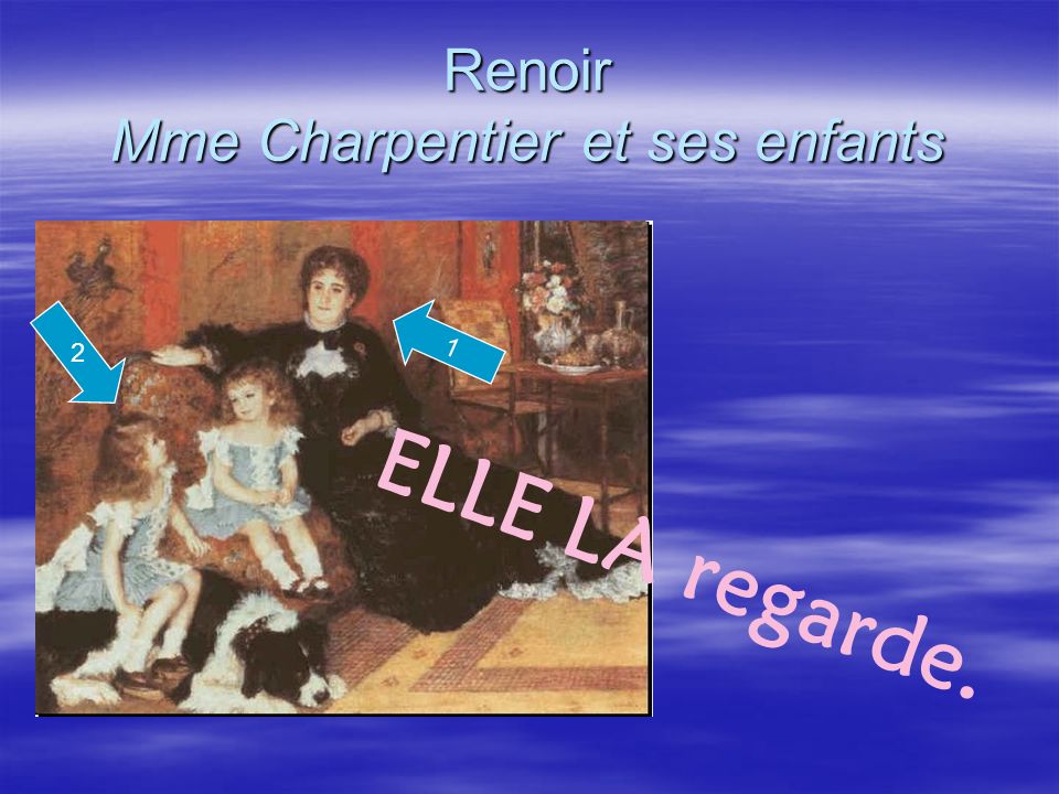 Renoir Mme Charpentier et ses enfants 1 ELLE LA regarde. 2