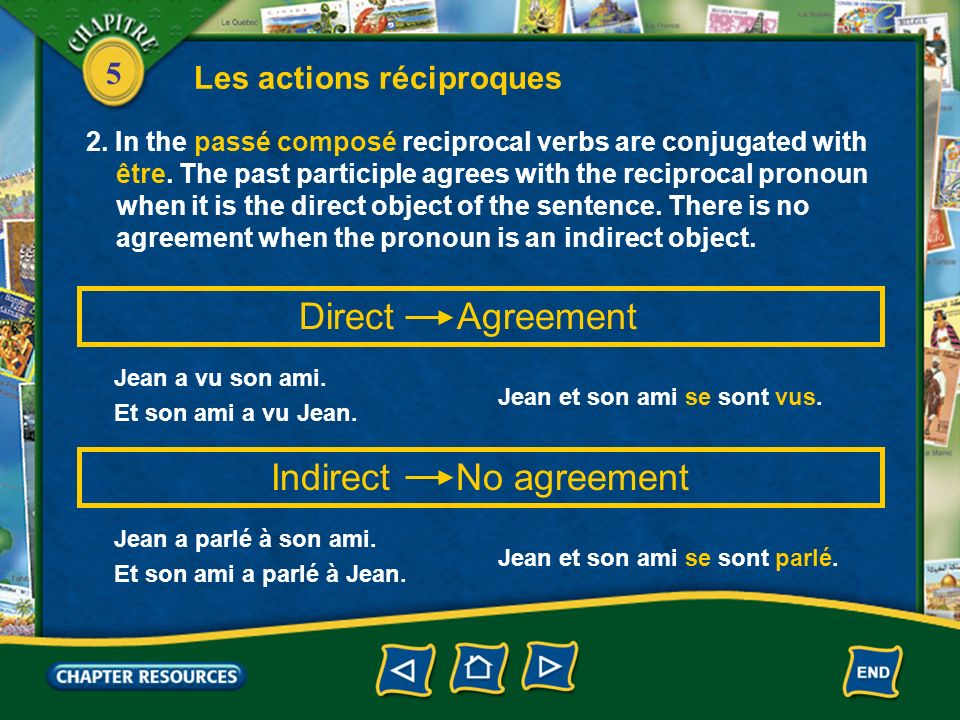 5 Les actions réciproques 2. In the passé composé reciprocal verbs are conjugated with être.