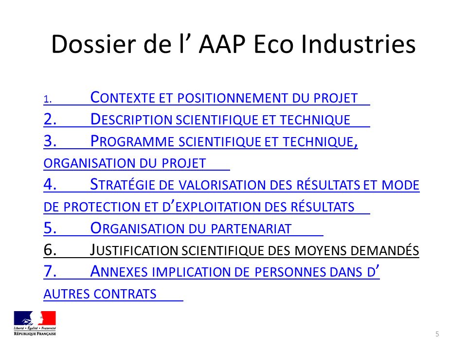Dossier de l AAP Eco Industries 5 1.