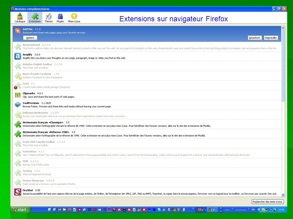 Extensions sur navigateur Firefox