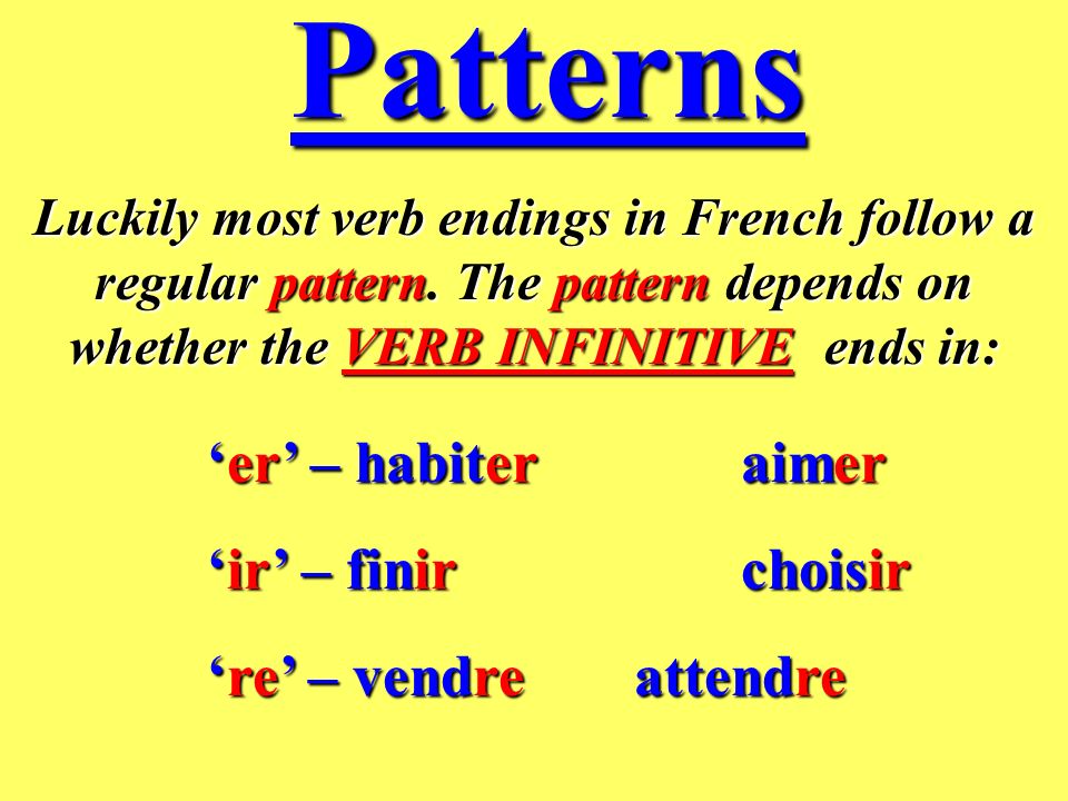 Heres an example of how verb infinitives change in English and in French… je tu il elle nous vous ils elles suis es est est sommes êtes sont sont I you he she we you they am are is is are are are are to be être infinitive