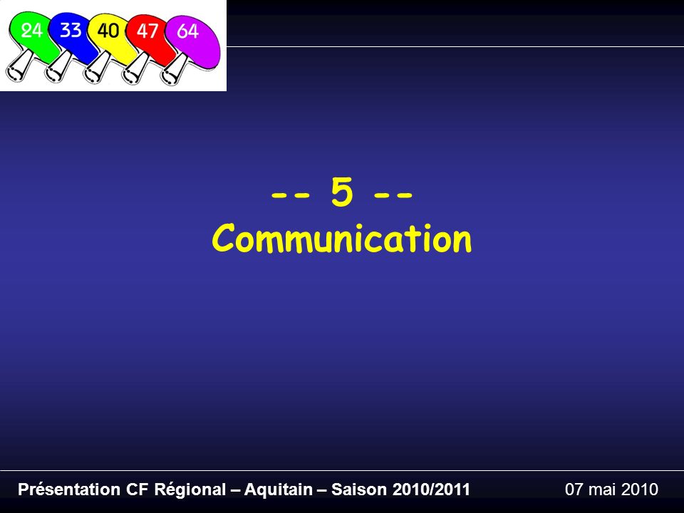 Présentation CF Régional – Aquitain – Saison 2010/ mai Communication