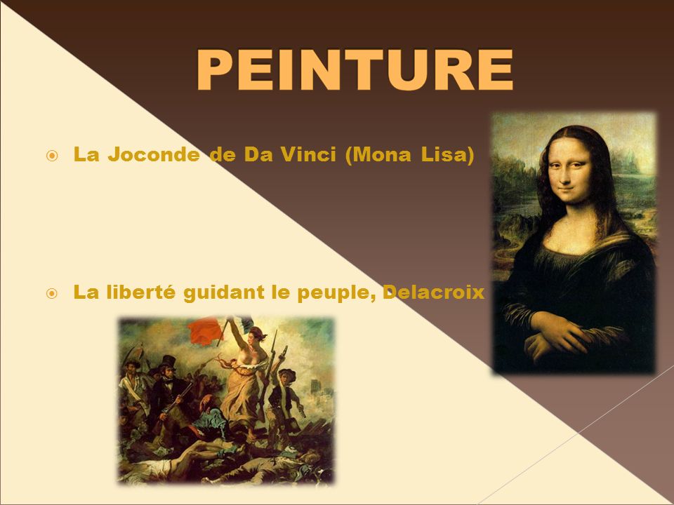 La Joconde de Da Vinci (Mona Lisa) La liberté guidant le peuple, Delacroix