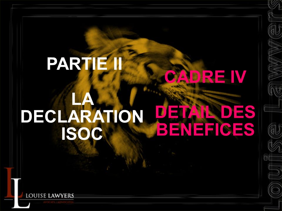PARTIE II LA DECLARATION ISOC CADRE IV DETAIL DES BENEFICES