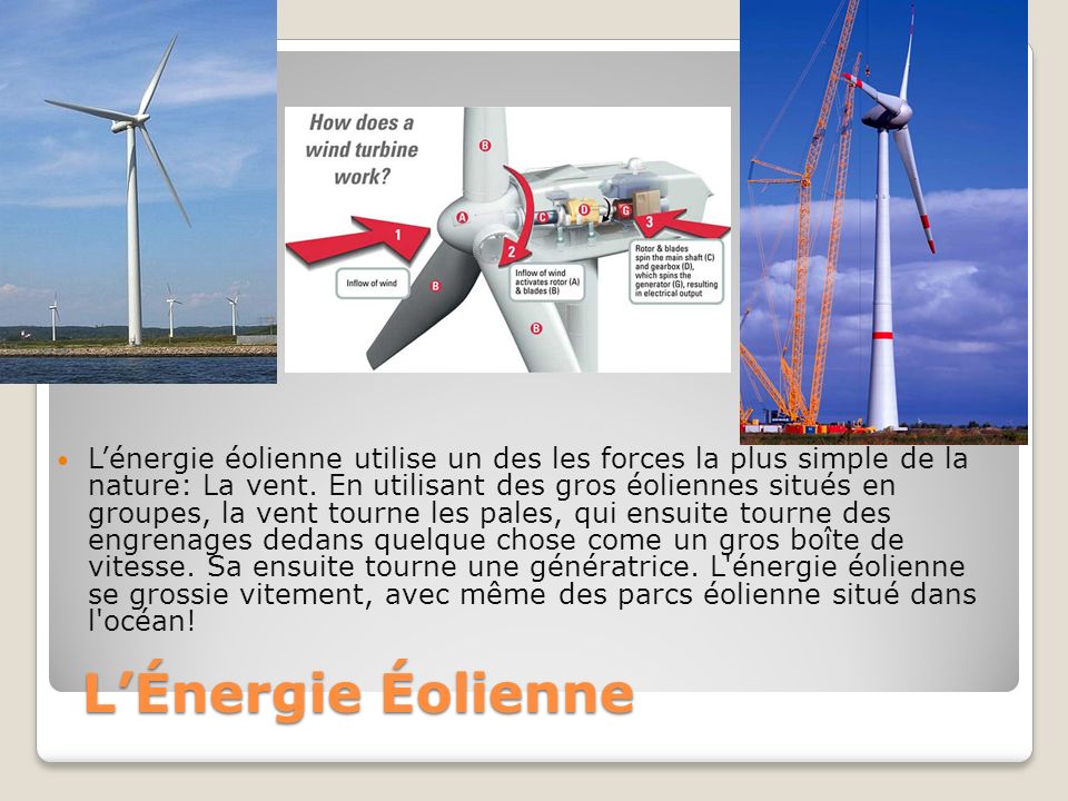 LÉnergie Éolienne Lénergie éolienne utilise un des les forces la plus simple de la nature: La vent.