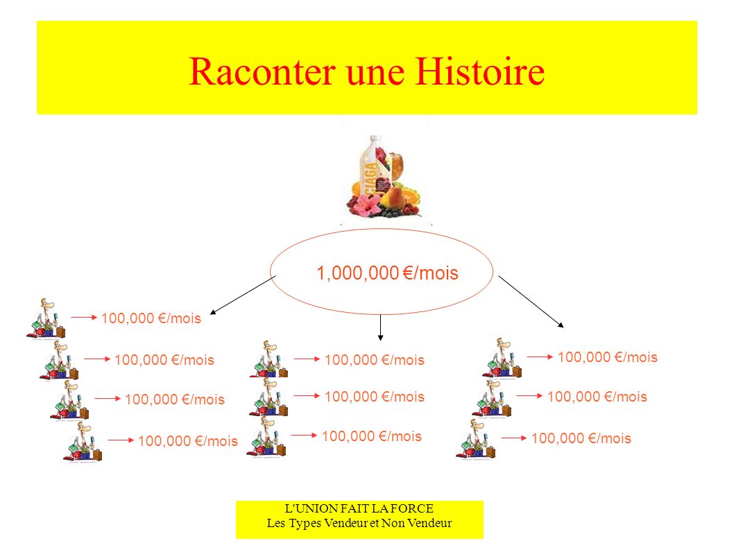 Raconter une Histoire L UNION FAIT LA FORCE Les Types Vendeur et Non Vendeur 1,000,000 /mois 100,000 /mois