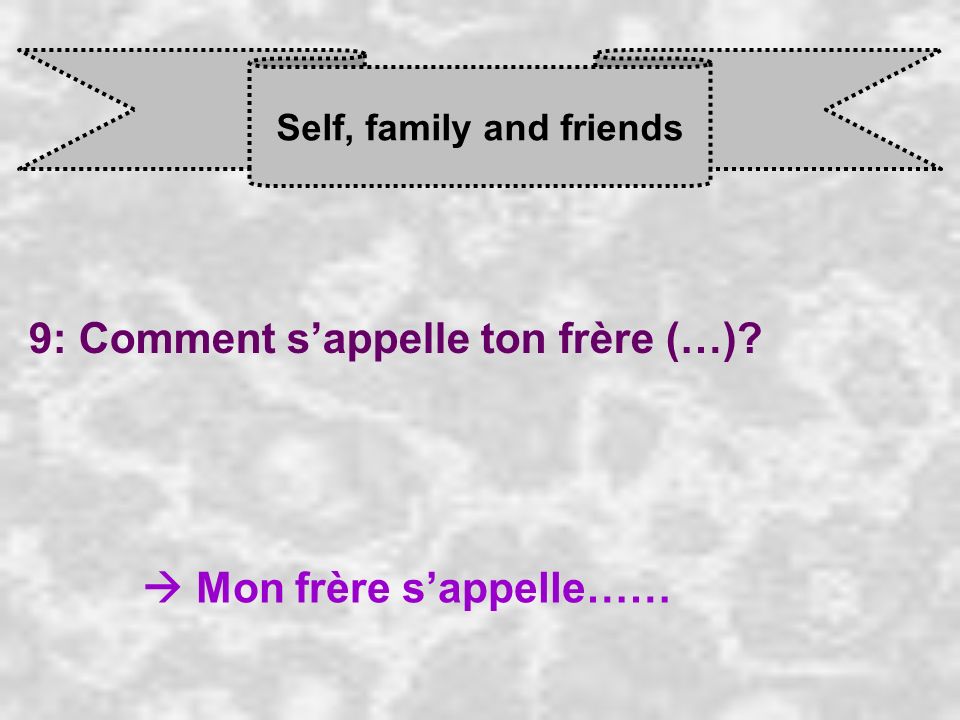Self, family and friends 9: Comment sappelle ton frère (…) Mon frère s appelle……