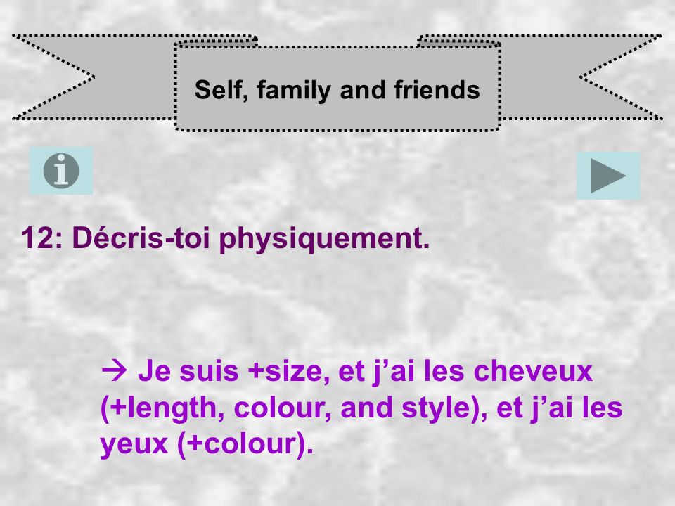Self, family and friends 12: Décris-toi physiquement.