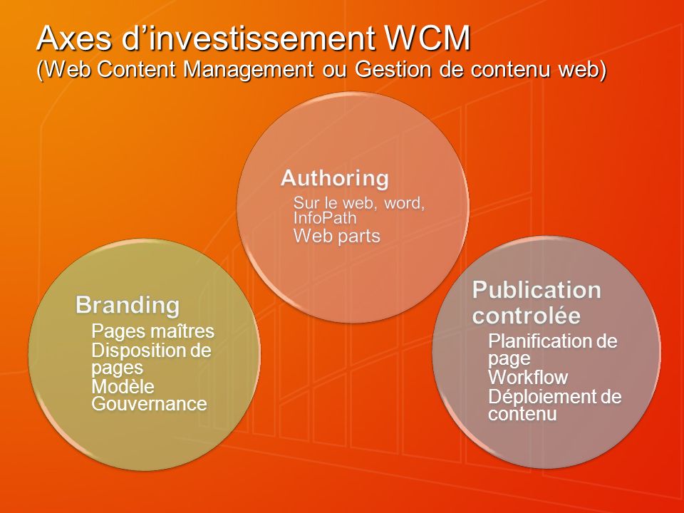 Axes dinvestissement WCM (Web Content Management ou Gestion de contenu web)