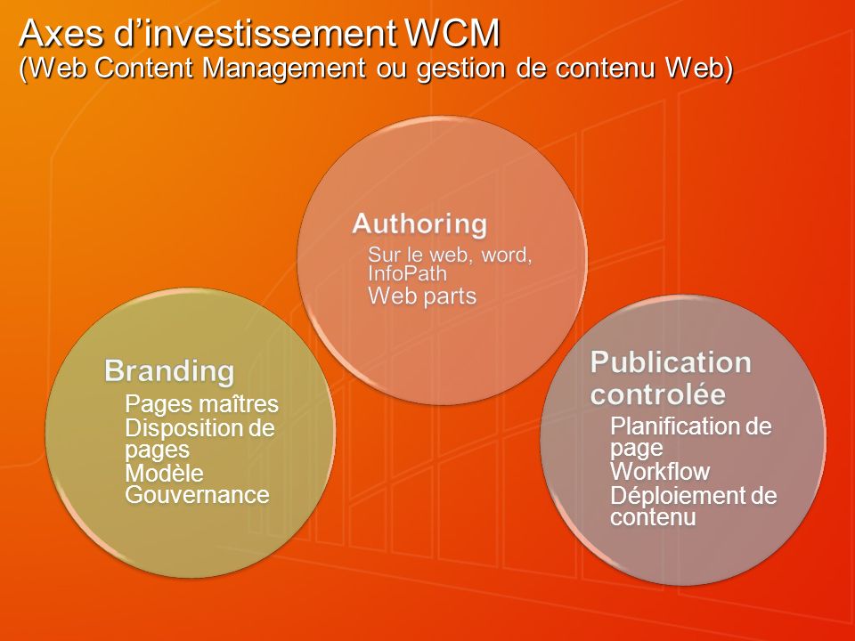 Axes dinvestissement WCM (Web Content Management ou gestion de contenu Web)