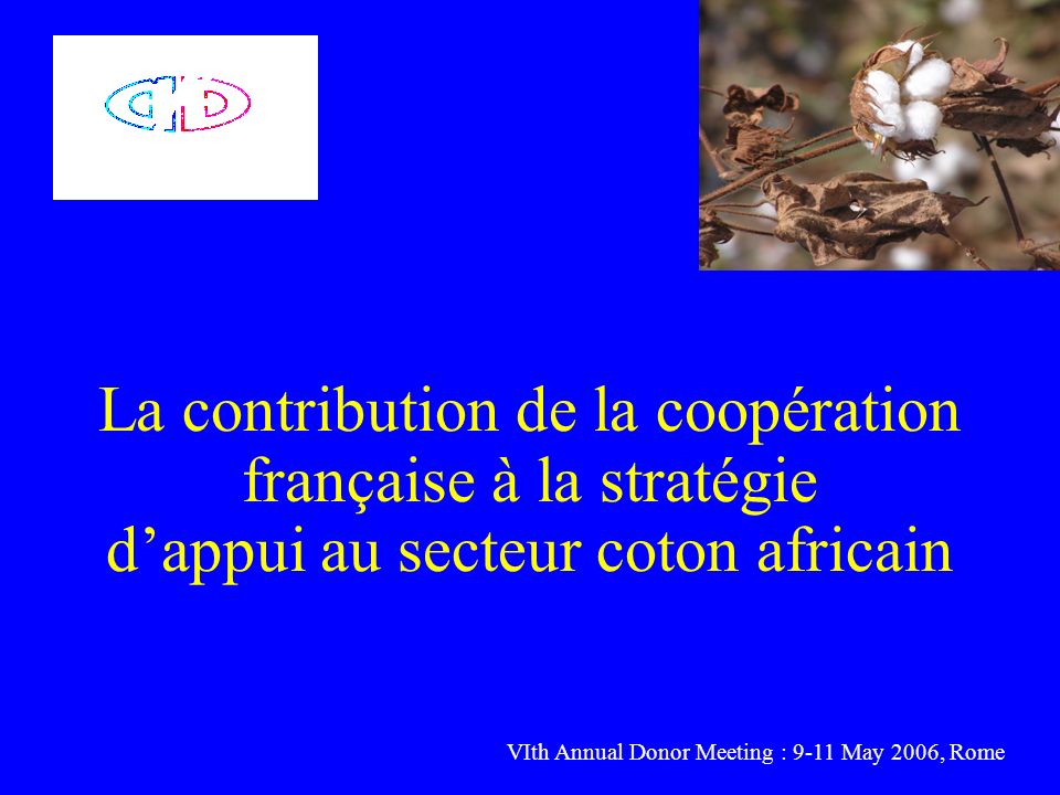 La contribution de la coopération française à la stratégie dappui au secteur coton africain VIth Annual Donor Meeting : 9-11 May 2006, Rome