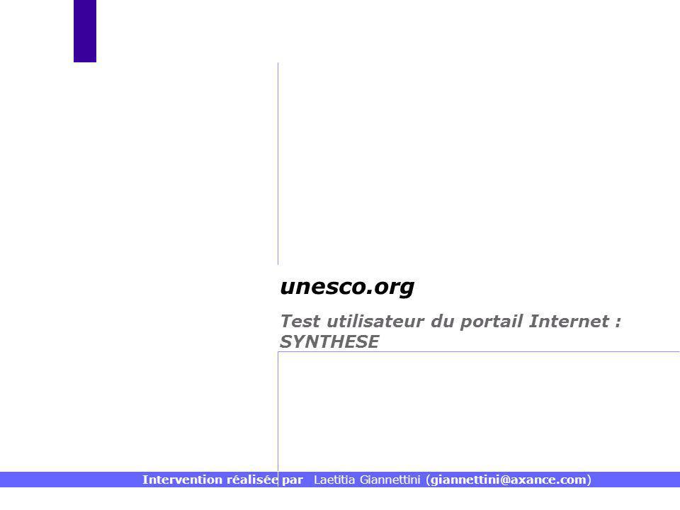Test utilisateur du portail Internet : SYNTHESE unesco.org Intervention réalisée par Laetitia Giannettini