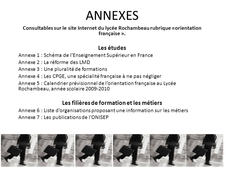 ANNEXES Consultables sur le site Internet du lycée Rochambeau rubrique «orientation française ».