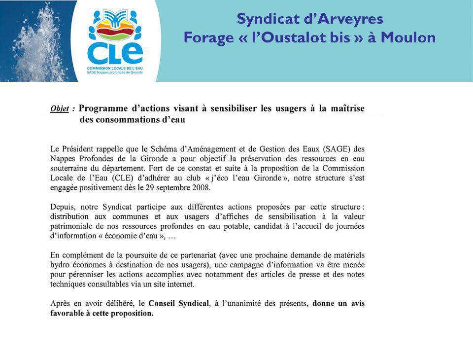 Syndicat dArveyres Forage « lOustalot bis » à Moulon
