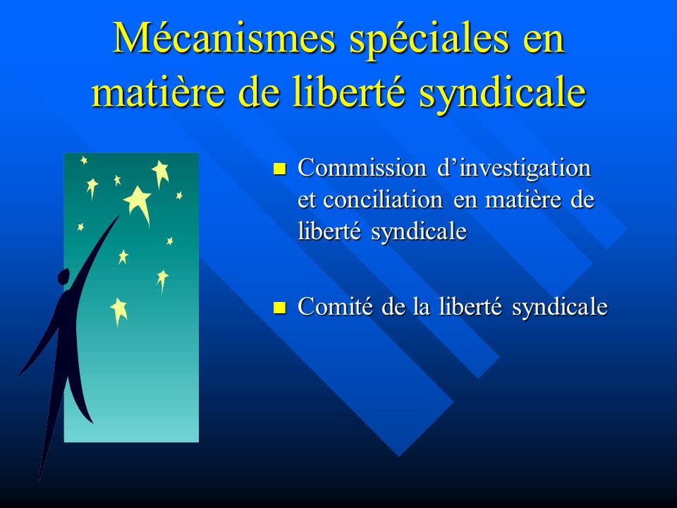 Mécanismes spéciales en matière de liberté syndicale Commission dinvestigation et conciliation en matière de liberté syndicale Comité de la liberté syndicale