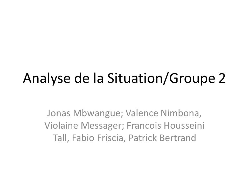 Analyse de la Situation/Groupe 2 Jonas Mbwangue; Valence Nimbona, Violaine Messager; Francois Housseini Tall, Fabio Friscia, Patrick Bertrand
