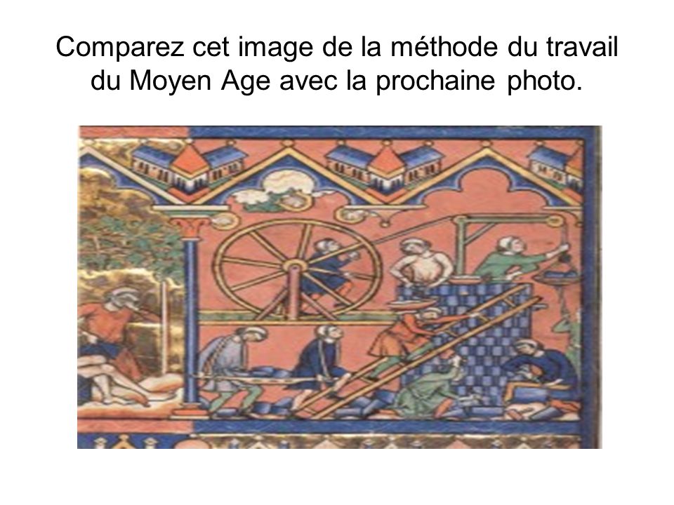 Comparez cet image de la méthode du travail du Moyen Age avec la prochaine photo.