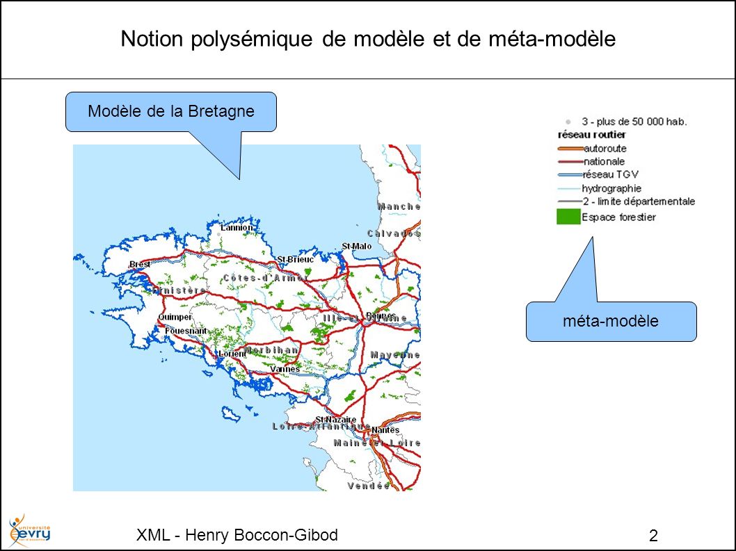 XML - Henry Boccon-Gibod 2 Notion polysémique de modèle et de méta-modèle Modèle de la Bretagne méta-modèle