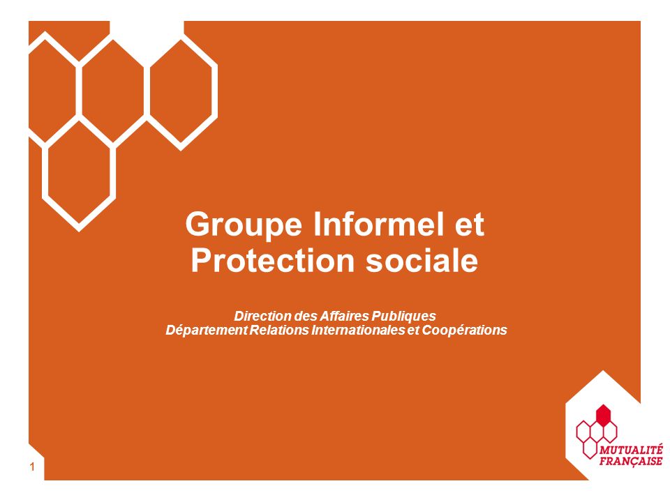 1 Direction des Affaires Publiques Département Relations Internationales et Coopérations Groupe Informel et Protection sociale