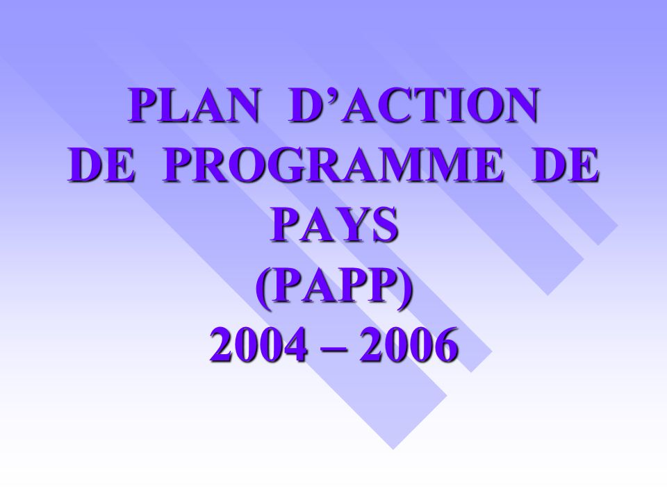 PLAN DACTION DE PROGRAMME DE PAYS (PAPP) 2004 – 2006