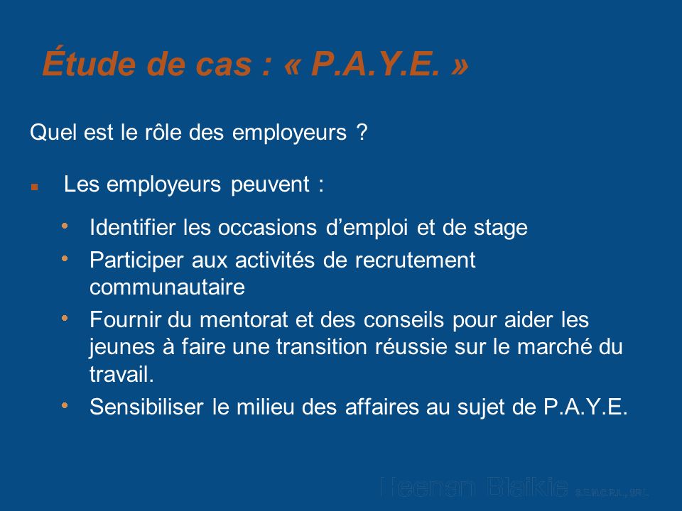 Étude de cas : « P.A.Y.E. » Quel est le rôle des employeurs .