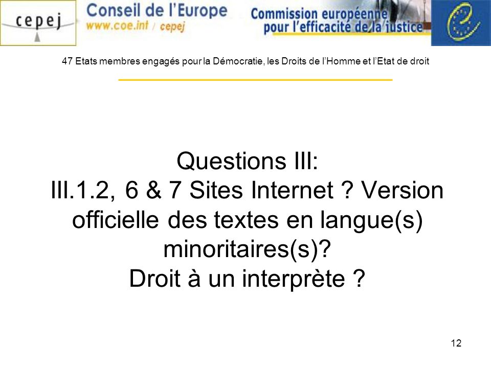 12 Questions III: III.1.2, 6 & 7 Sites Internet .